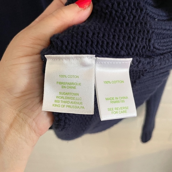 Lilly Pulitzer Toggle Knit Sweater Shawl collar Cotton Coastal Navy Blue Gold S - Picture 11 of 12